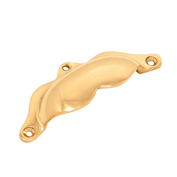 Scalloped Solid Unlacquered Brass Drawer Pull, 4" ¨C Vintage Cabinet Hardware