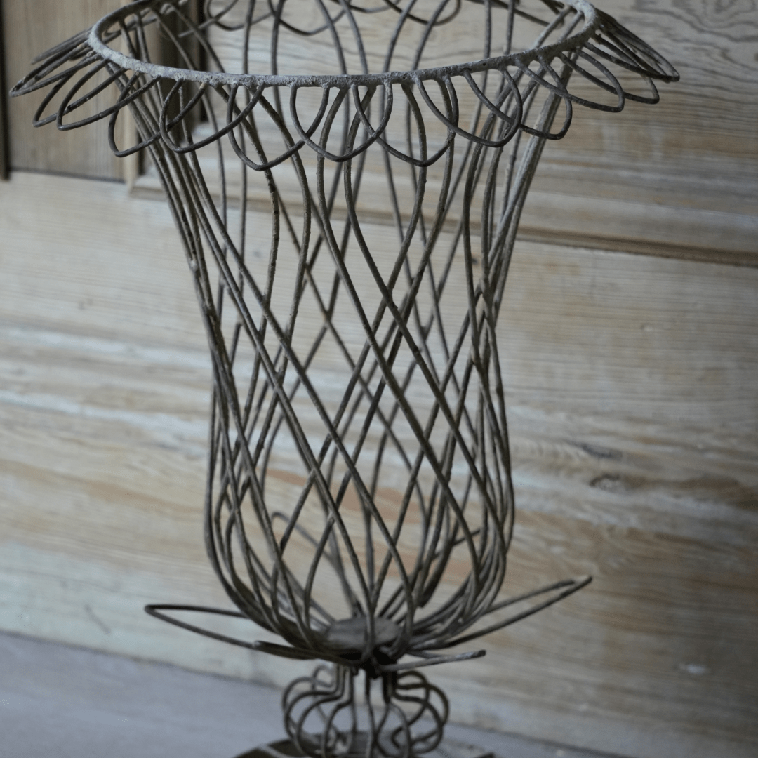 Primitive Sculptural Wire Garden Vessel on Pedestal