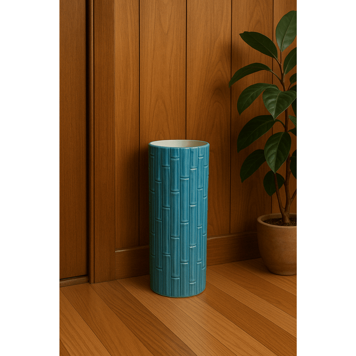 Vintage Blue Bamboo Umbrella Stand