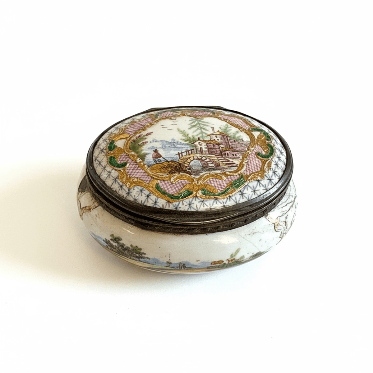 A French Porcelain Snuff Box with silver Mounts