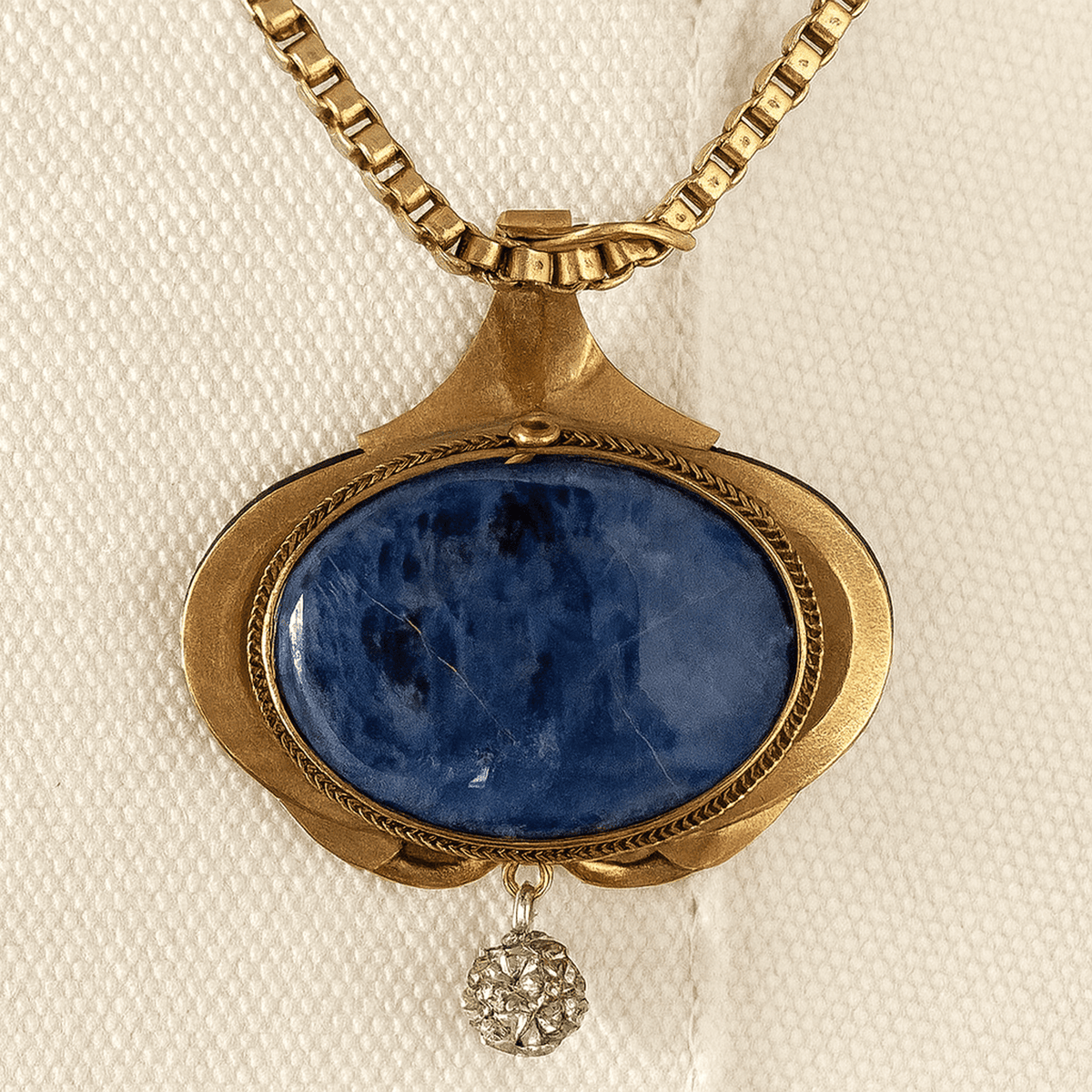 Blue Sodalite Pendant with Gold Frame ¨C Antique Victorian, Paris