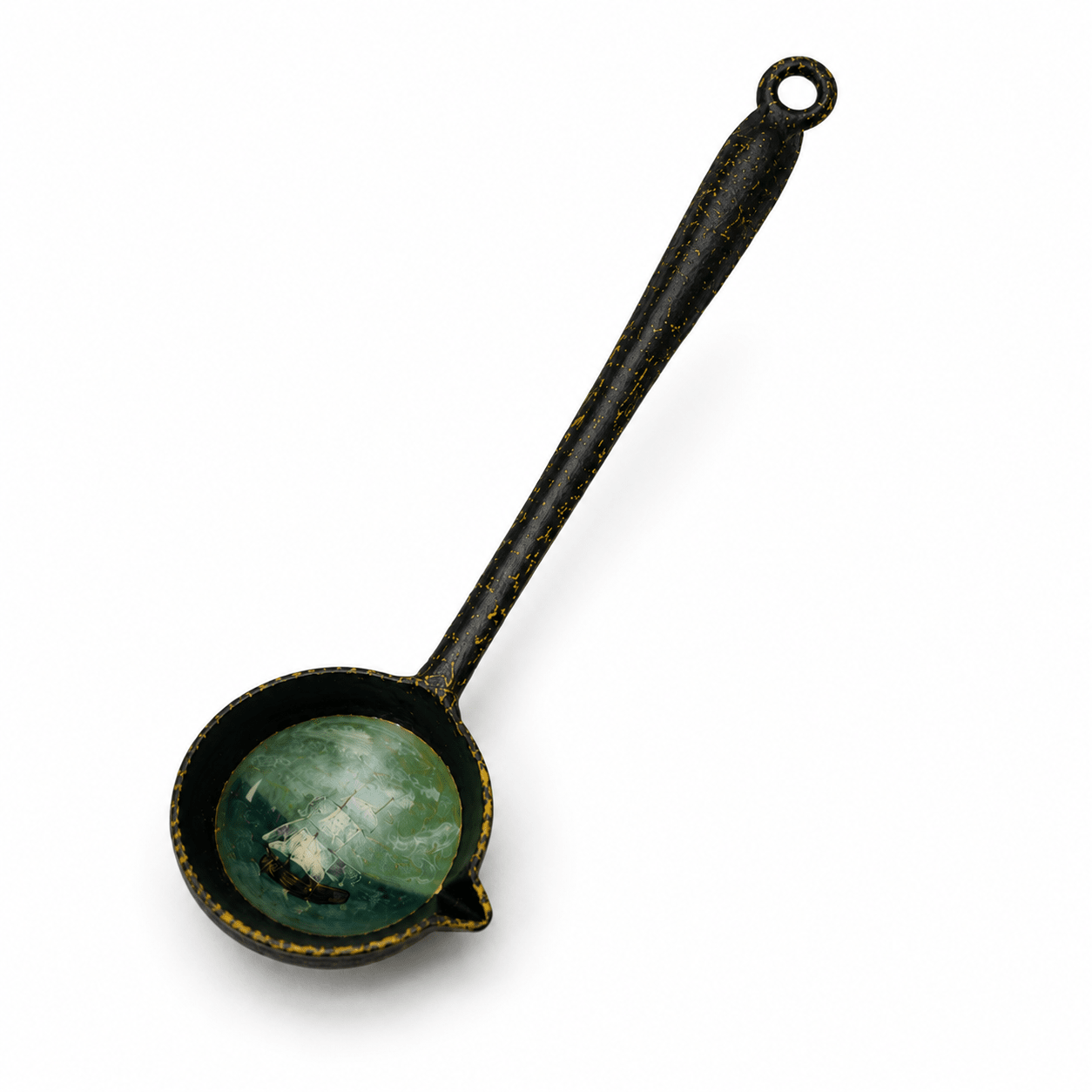 Vintage Cast Iron Dipper ¡¤ Hand-Painted Sailing Ship ¡¤ Nautical Folk Art