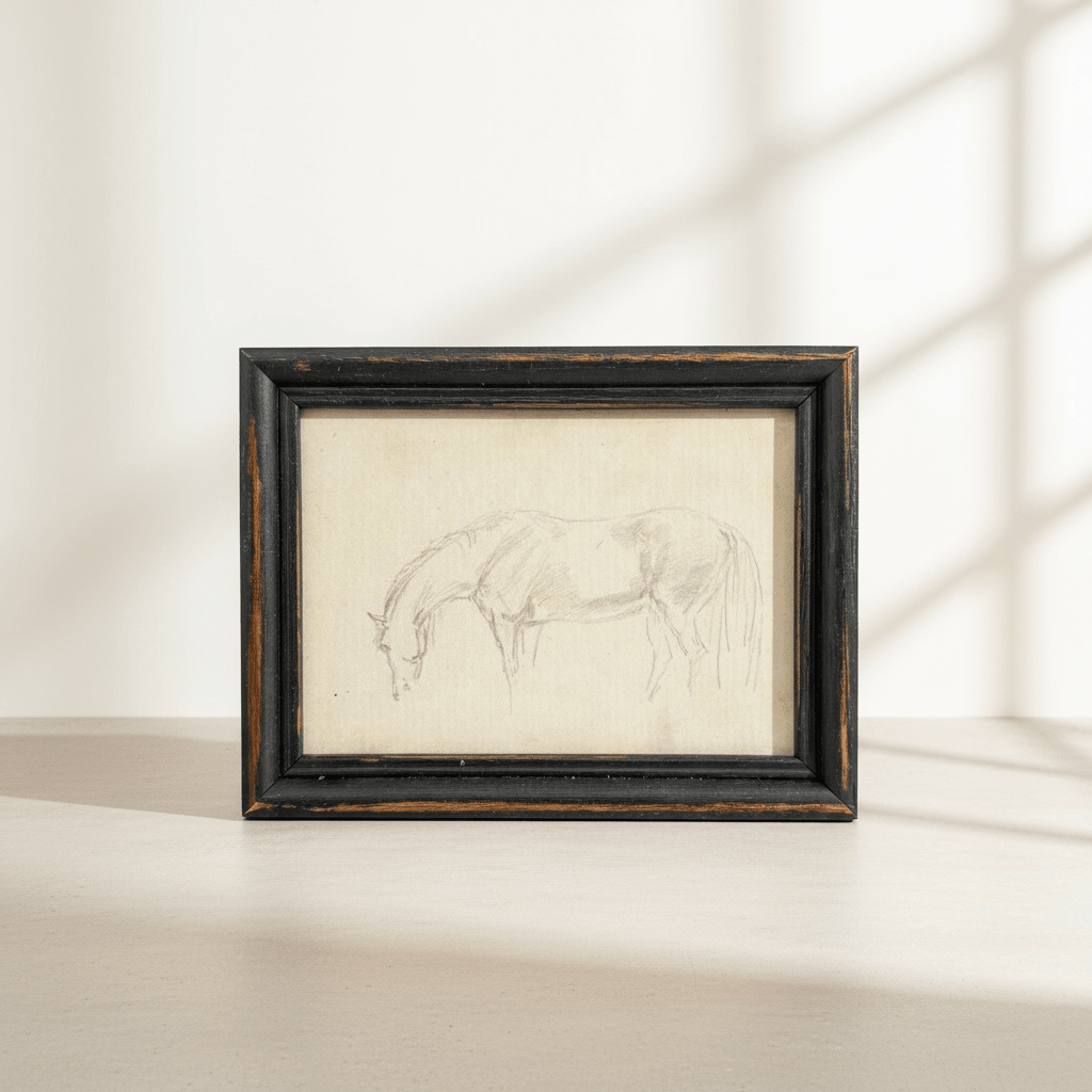 Framed Equestrian Horse Sketch Art Print, Vintage Styled