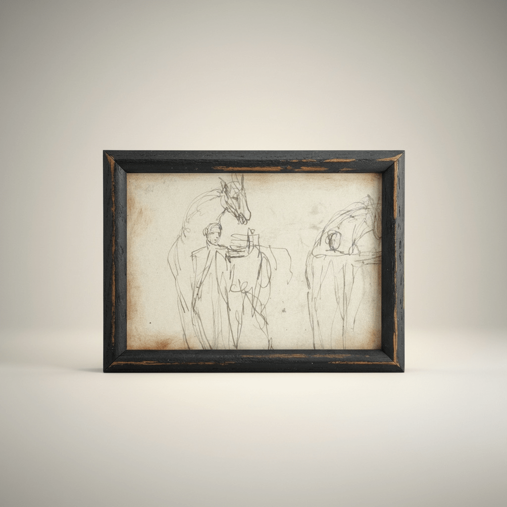 Framed Equestrian Horse Sketch Art Print, Vintage Styled