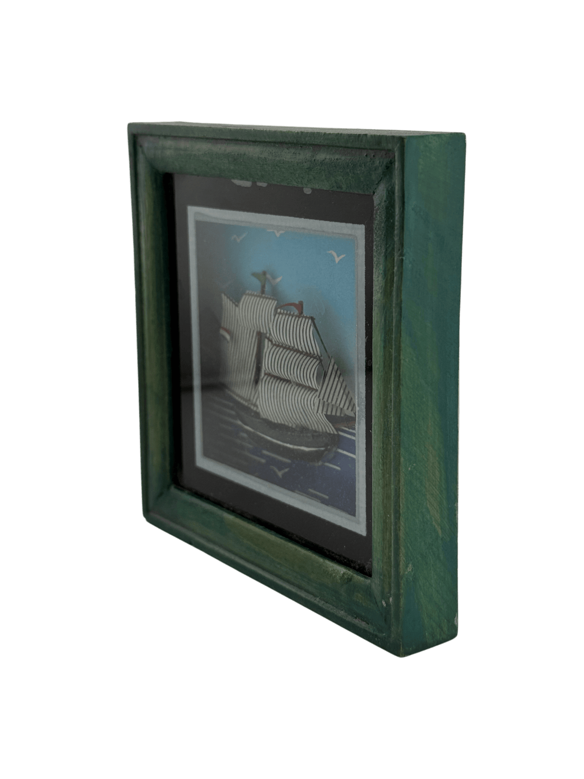 Vintage Folk Sailing Ship Diorama Shadowbox