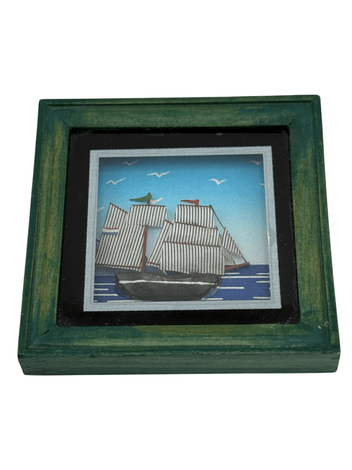 Vintage Folk Sailing Ship Diorama Shadowbox