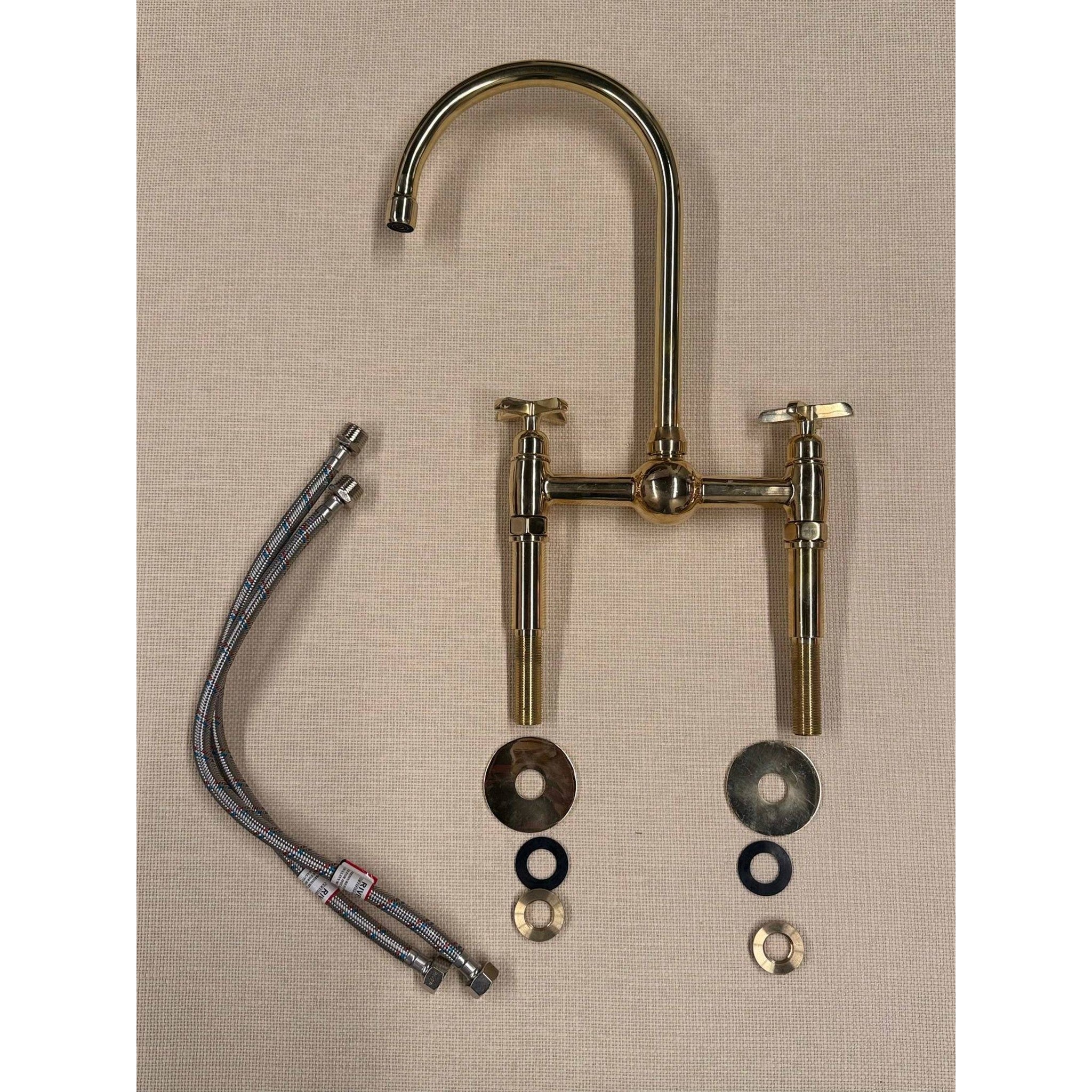 Antique Brass Bridge Faucet ¡ª Solid Unlacquered Brass Kitchen Faucet, 8¡å Spread