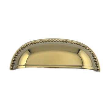 Beaded Spindle Cup Pull in Polished Gold Solid Brass