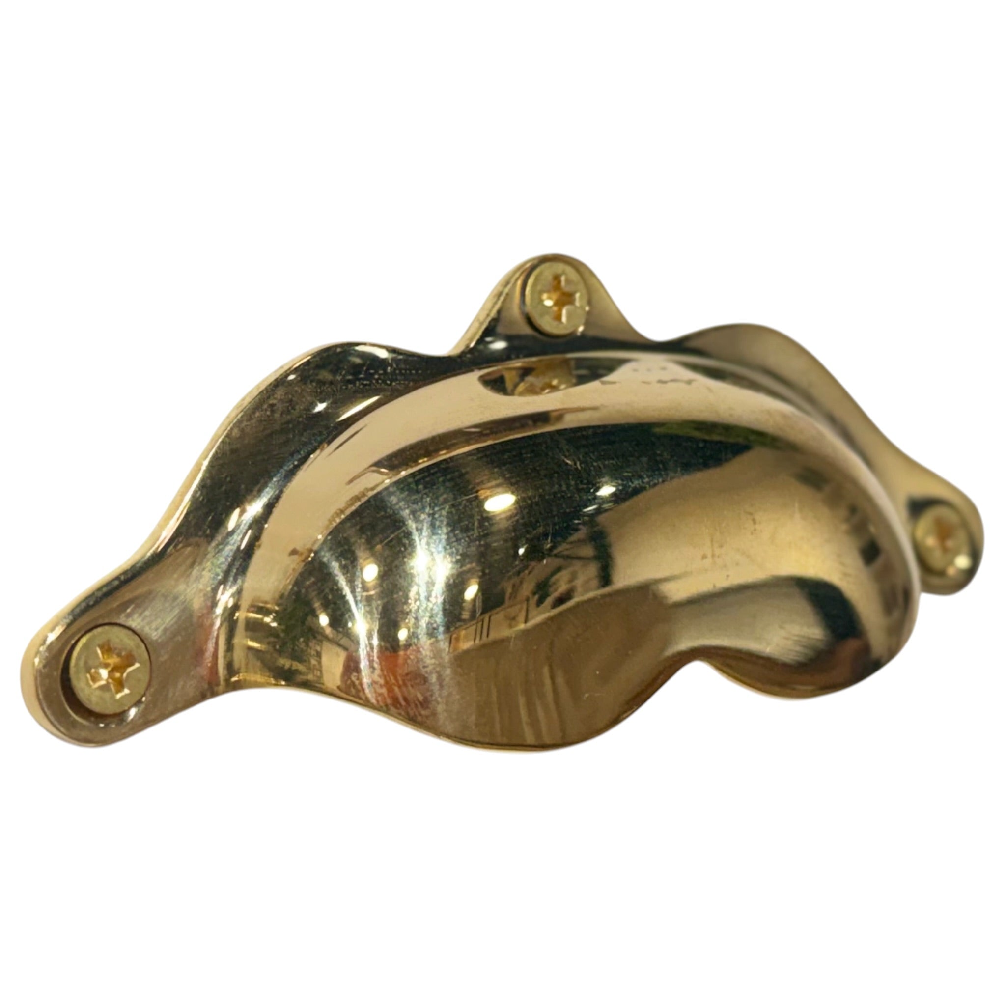 Scalloped Solid Unlacquered Brass Drawer Pull, 4" ¨C Vintage Cabinet Hardware