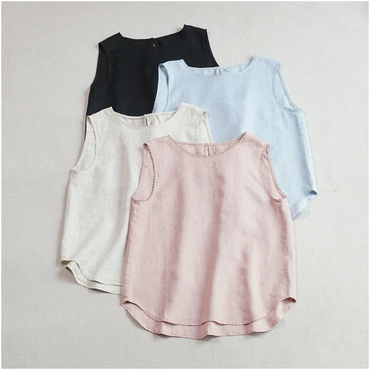 Summer Linen Retro Round Neck Sleeveless Loose Versatile Top