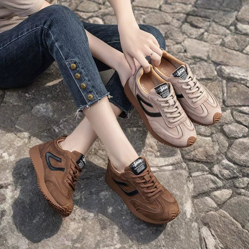 Genuine Leather Casual Sports Patchwork Soft Sole Sneakers