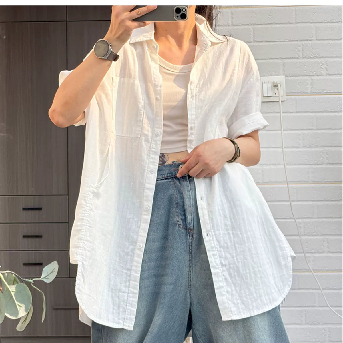Summer Vintage Cotton Casual Short Sleeves Shirt