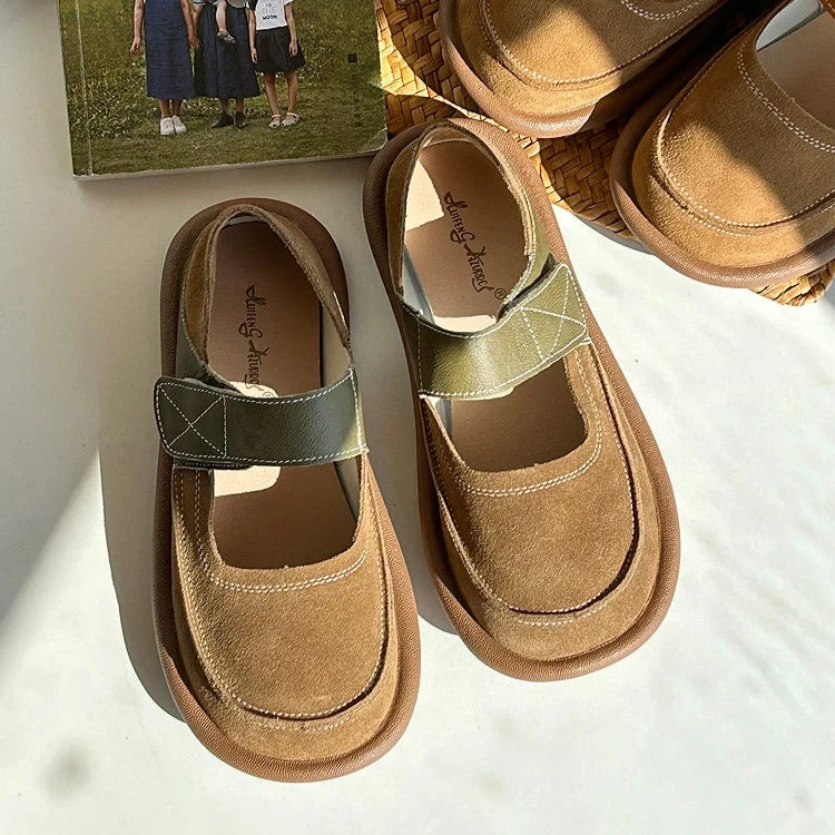 Babakud Women Summer Vintage Suede Hollow-Out Flat Sandals