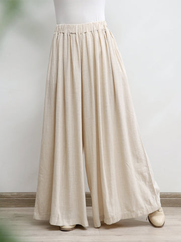 Women Linen Flowy High Elastic Waisted Wide-Leg Pants