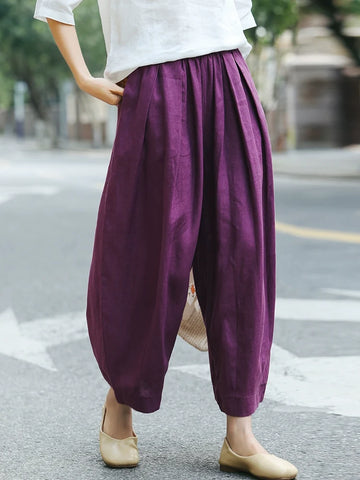 Autumn Retro Linen Casual Loose Versatile Cropped Pants