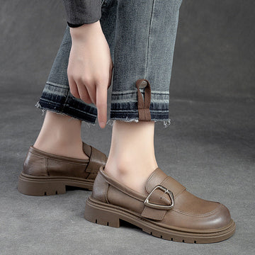 Babakud Spring Retro Leather Wide Toe Shallow Loafer Shoes