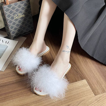 Babakud Women Summer Casual Sueded Rabbit Hair Flat Shoes