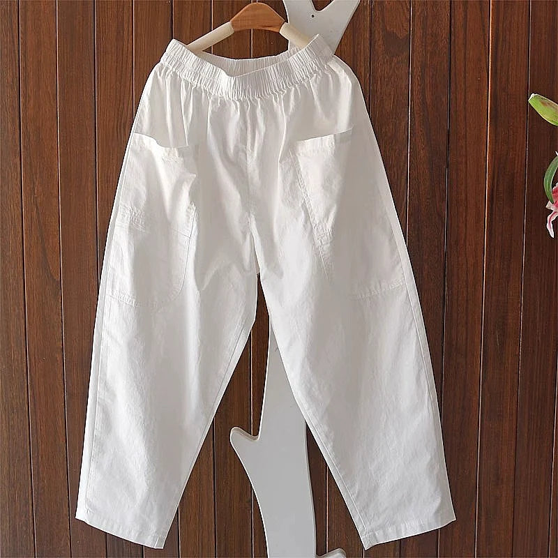 Summer Casual Cotton Versatile Solid Color Harem Pants