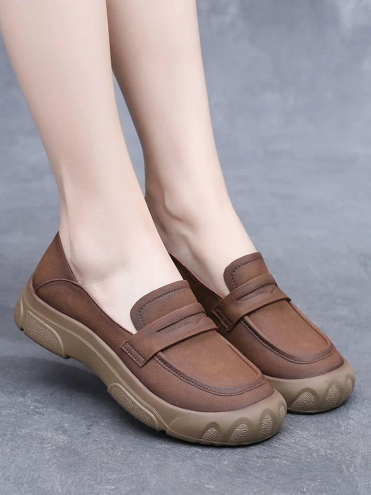 Women Spring Retro Casual Genuine Leather Soft Sole Loafers