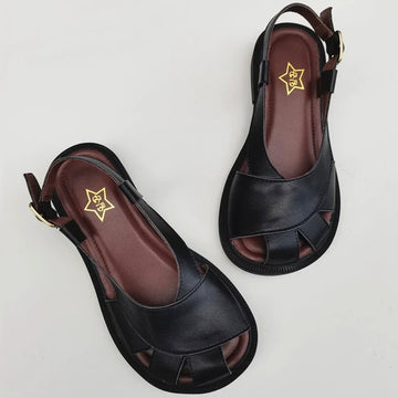 Babakud Women Summer Retro Genuine Leather Soft Sole Sandals