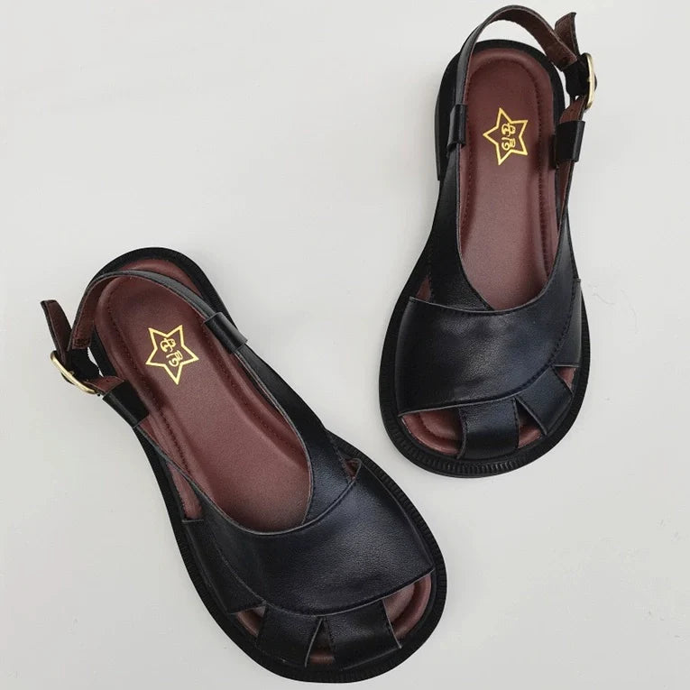 Babakud Women Summer Retro Genuine Leather Soft Sole Sandals