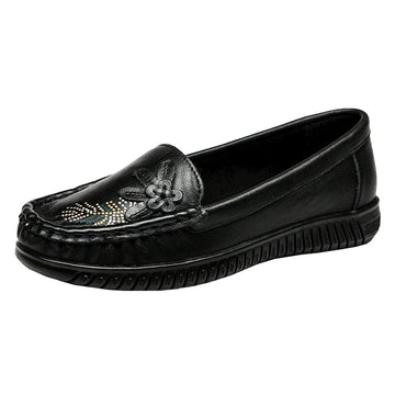 Babakud Women Spring Vintage Floral Leather Flat Loafers