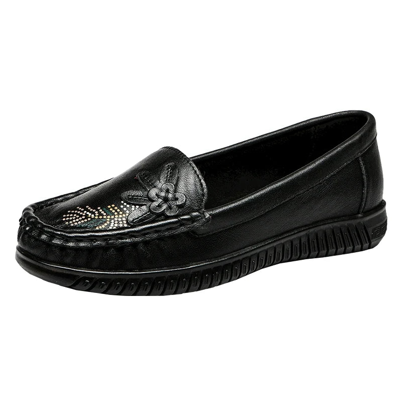 Babakud Women Spring Vintage Floral Leather Flat Loafers