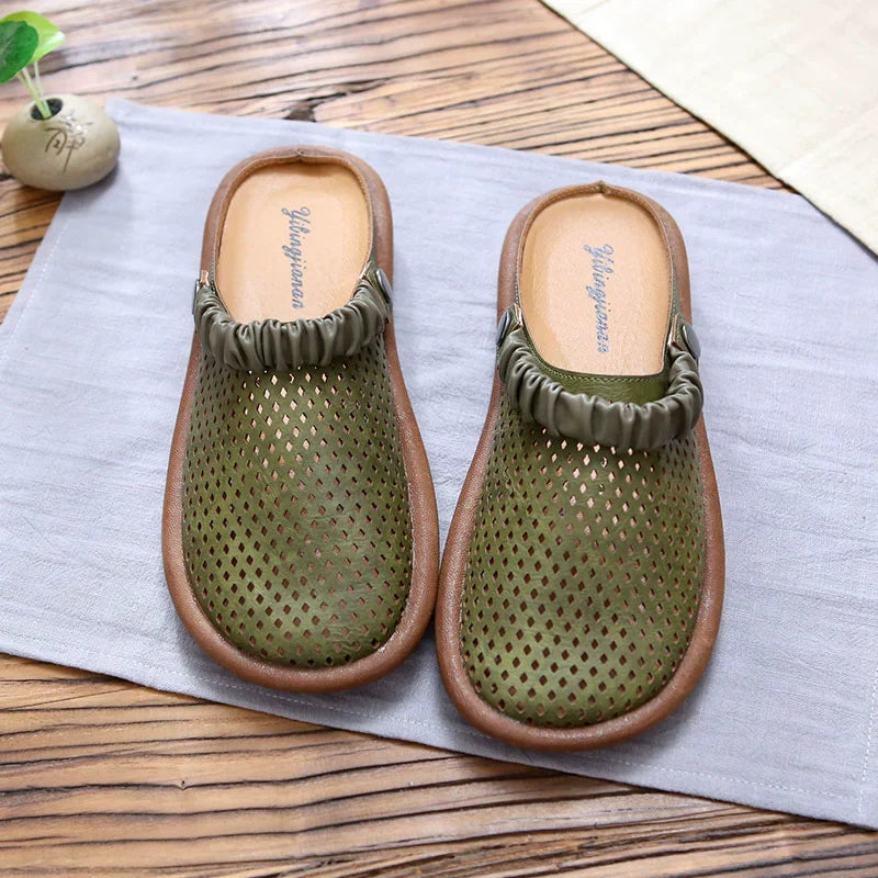 Women Summer Retro Closed Toe Hallow Soft Sole Slippers