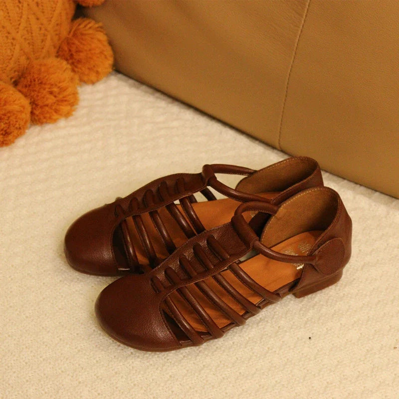 Babakud Summer Casual Leather Velcro Closed Toe Sandals