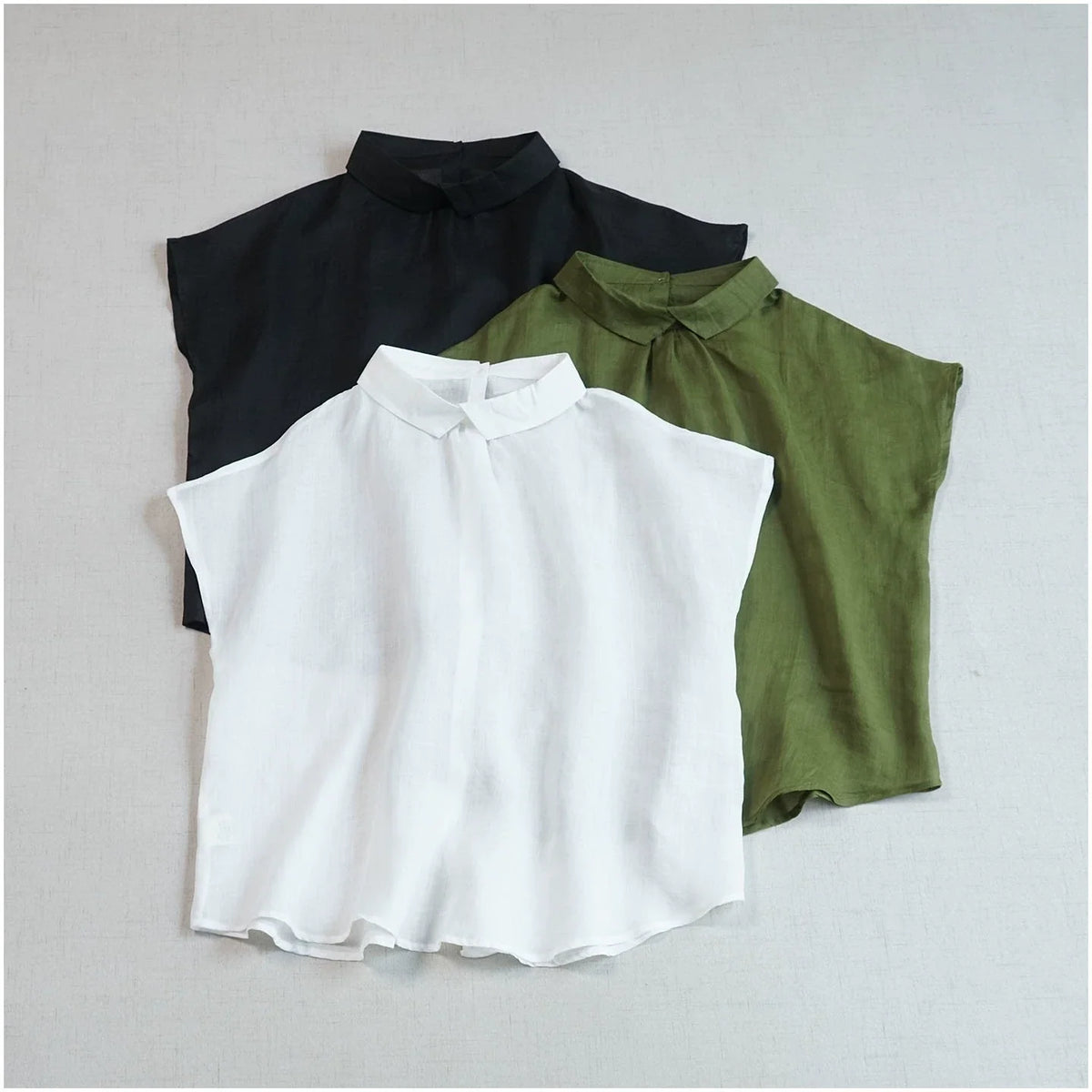 Summer Ramie Thin Shirt Collar Single-Breasted Sleeveless Shirt