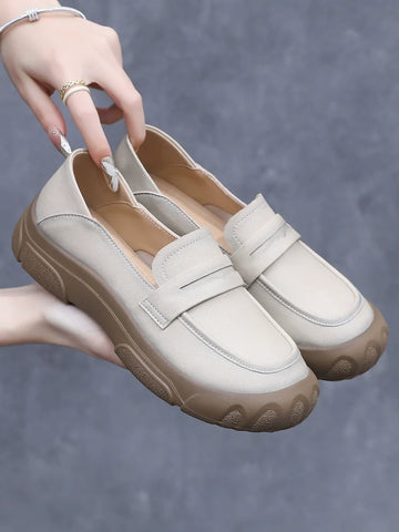 Women Spring Retro Casual Genuine Leather Soft Sole Loafers
