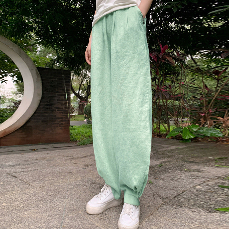 Summer Casual Cotton Loose Elastic Waist Harem Pants