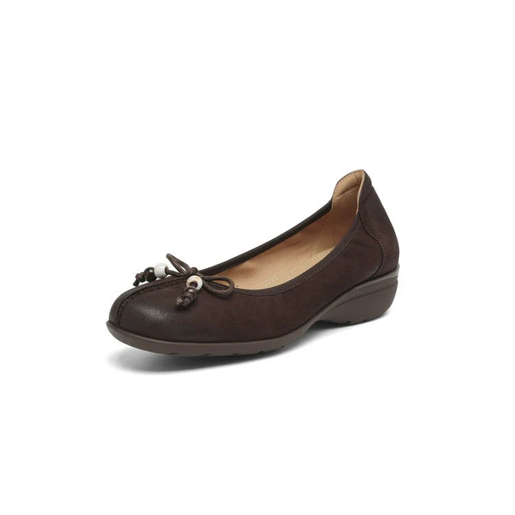 Elegant Sheepskin Leather Round Toe Shallow Bow Shoes