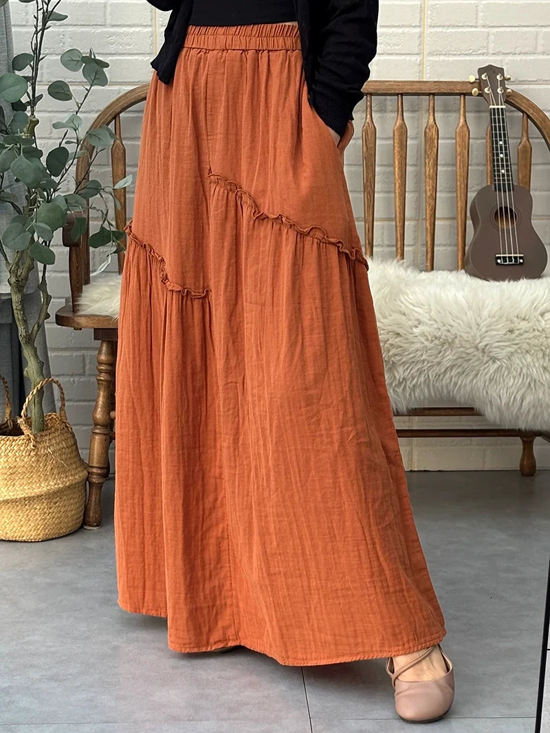 Summer Retro Casual Cotton Versatile Asymmetrical Hem Skirt