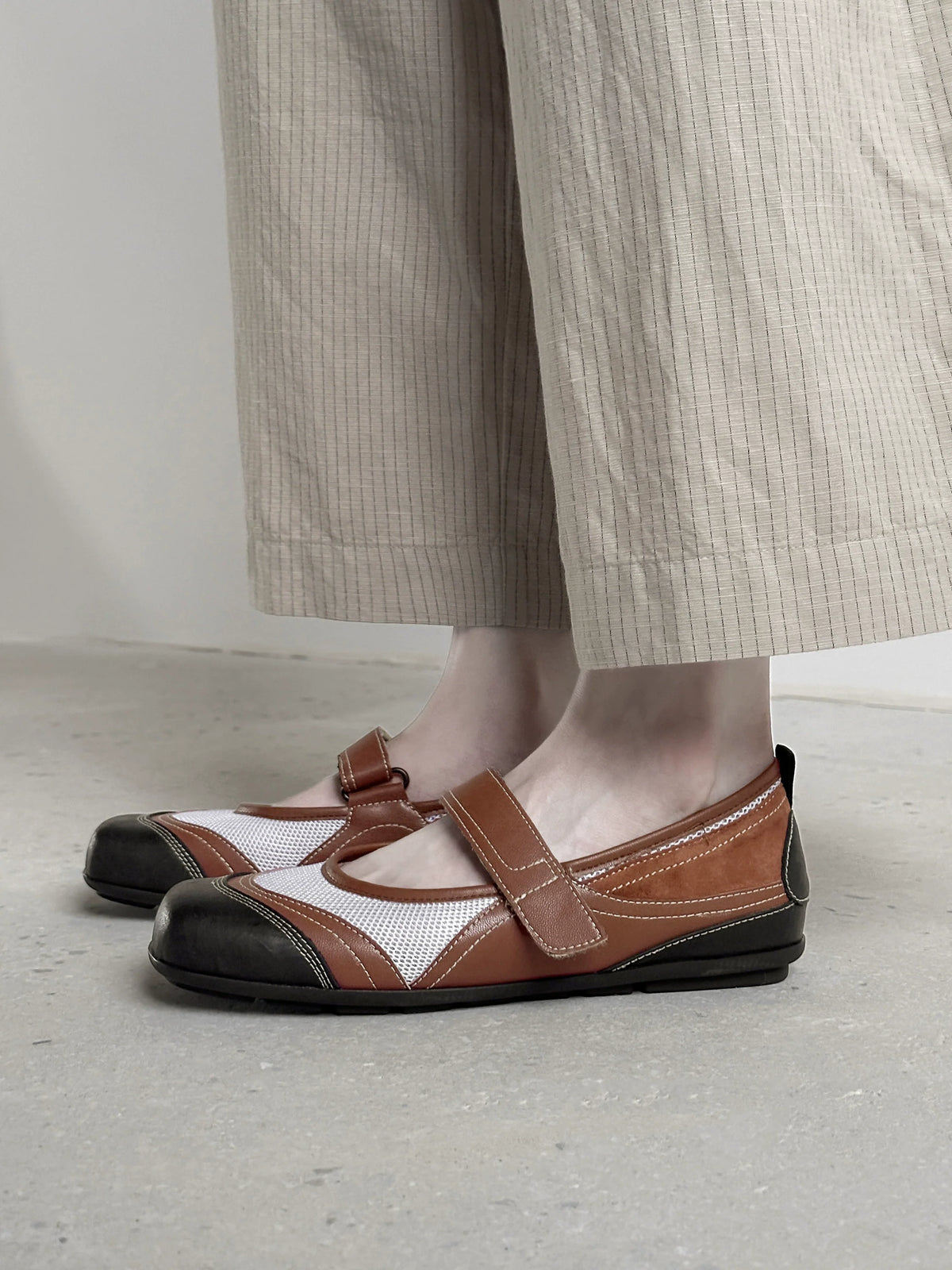 Women Vintage Sheepskin Leather Patchwork One Straped Shoes
