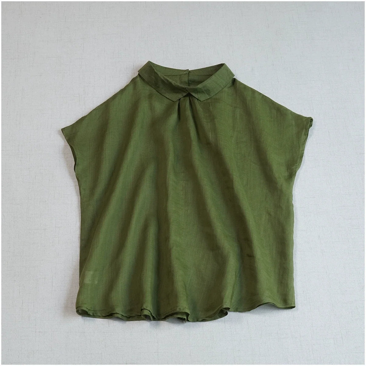 Summer Ramie Thin Shirt Collar Single-Breasted Sleeveless Shirt