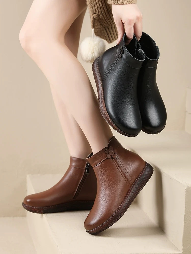 Autumn Casual Leather Soft Flat Sole No-Slip Boots