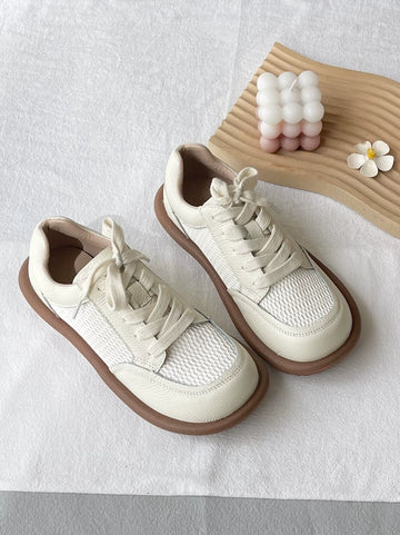 Women Summer Breathable Casual Leather Mesh Hollow Shoes