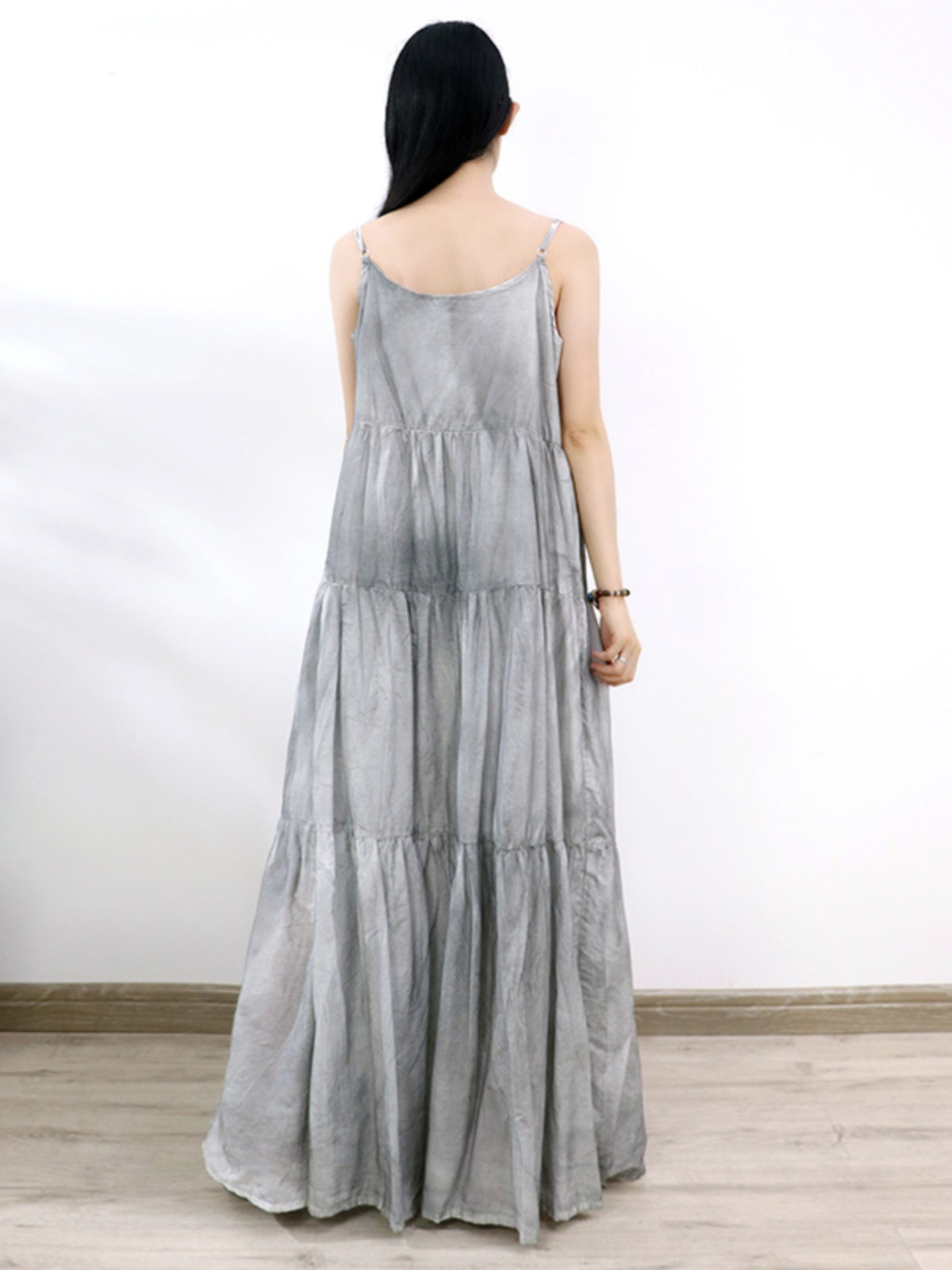 Babakud Summer Gray Tie-Dye Spaghetti Strap Wide Hemline Dress