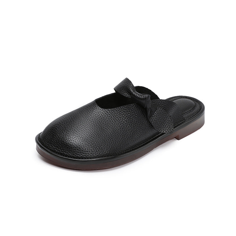 Women Fashionable Leather Closed Toe One Straped Flats