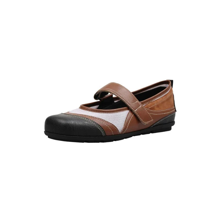 Women Vintage Sheepskin Leather Patchwork One Straped Shoes