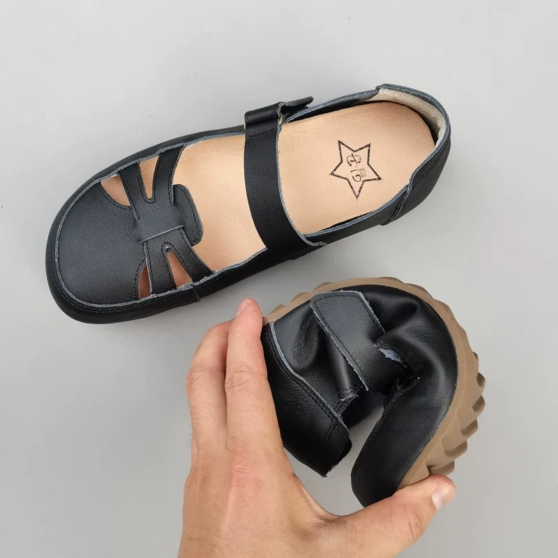 Retro Summer Genuine Leather Breathable One Straped Shoes