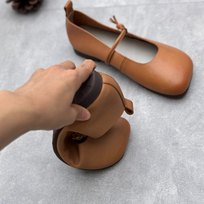 Women Spring Minimalist Soft Sole Leather One-Strap Flats