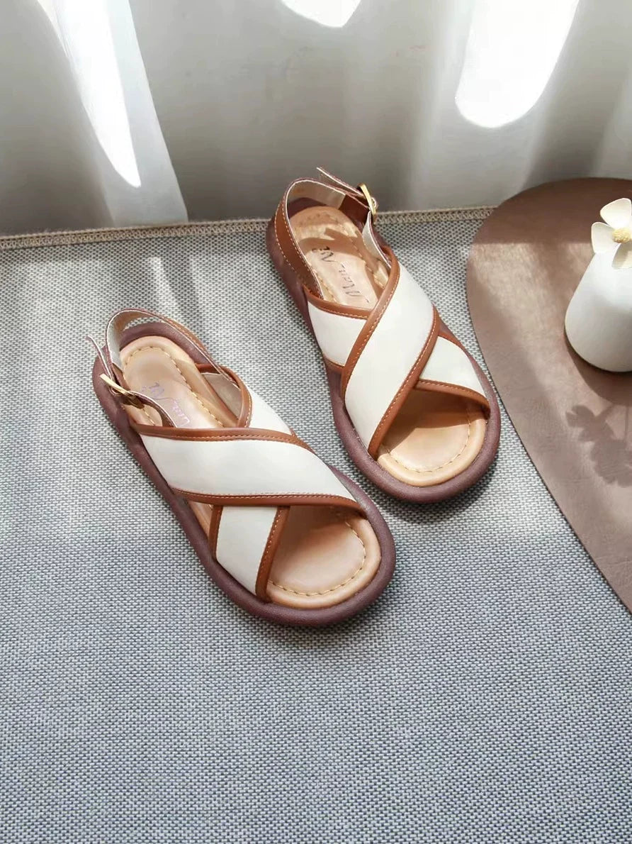 Women Sumemr Leather Crossing Straped Open Toe Sandals