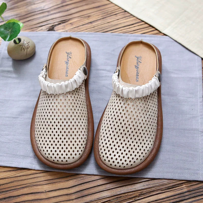 Women Summer Retro Closed Toe Hallow Soft Sole Slippers