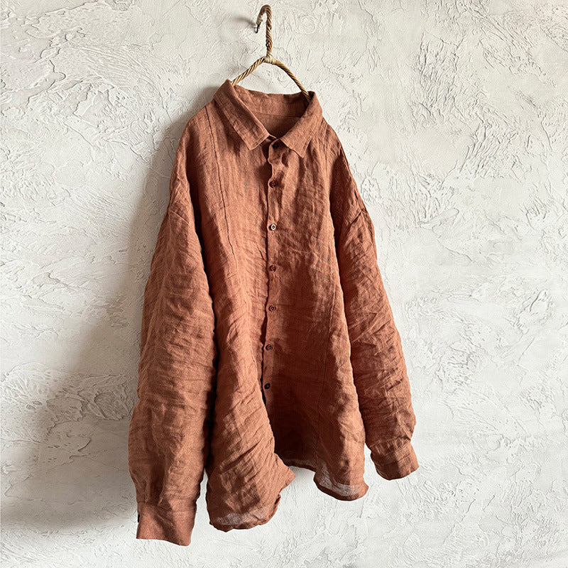 Women Solid Color Soft Comfy Loose Linen Shirt