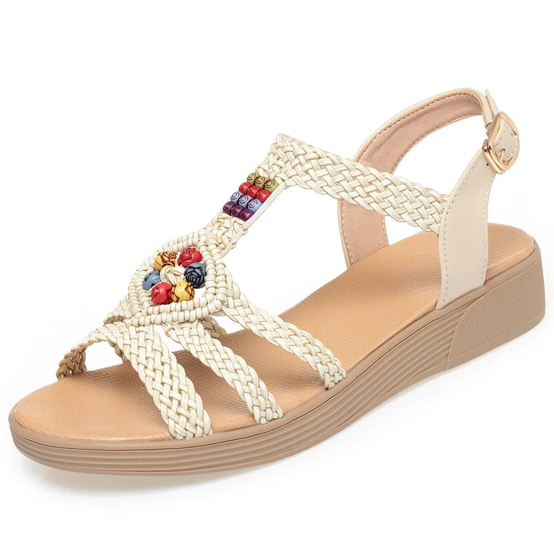 Retro Wickerwork Open Toe Soft Sole One Straped Sandals