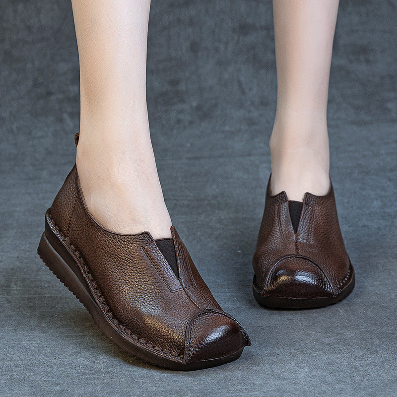 Women Comfortable Vintage Handmade Leather Wedge Shoes Slip-Ons
