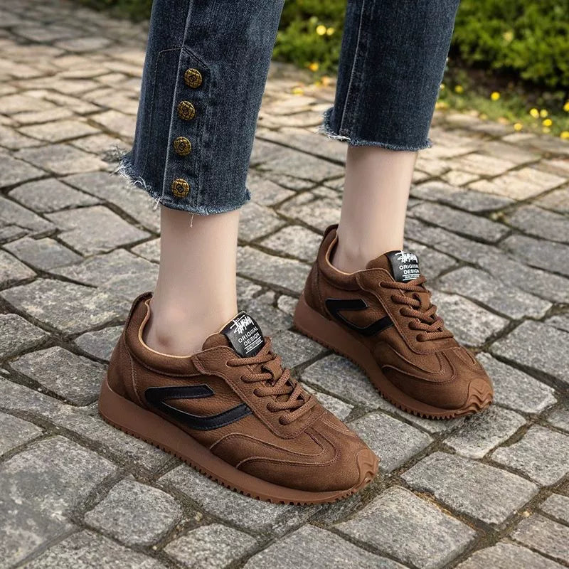 Genuine Leather Casual Sports Patchwork Soft Sole Sneakers
