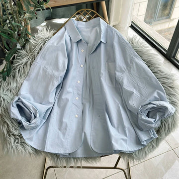 Women Autumn Cotton Casual Plus Size Long Sleeves Shirt